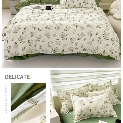 Floral Duvet Cover Set Queen Size Botanical Bedding Set -Flowers Printed Reversible Bedding Comforter Cover Set 1 Duvet Cover 2 Pillowcases+1 Bed Sheet