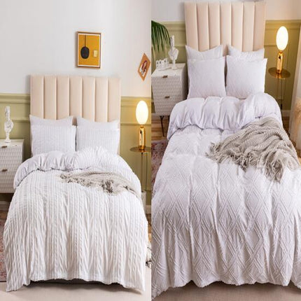 King Duvet Cover Set, 3 Pieces Textured Tufted Boho Bedding Sets Zipper Closure Design, 1 Duvet Cover + 2 Pillow Shams