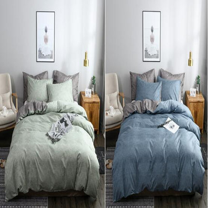 King Size Duvet Cover Set 3 Piece (Duvet Cover + 2 Pillowcases) Textured Plain Colours Minimalist Style Cotton Soft Bedding Set