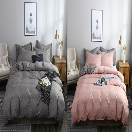 King Size Duvet Cover Set 3 Piece (Duvet Cover + 2 Pillowcases) Textured Plain Colours Minimalist Style Cotton Soft Bedding Set