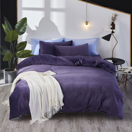 Crystal velvet Duvet Cover Set Ultra Soft Fluffy Duvet Cover Queen Bedding Set 4 Pieces (1 Duvet Cover,1Sheet,2Pillowcase)