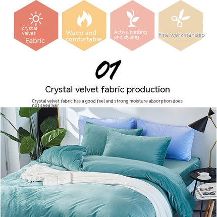 Crystal velvet Duvet Cover Set Ultra Soft Fluffy Duvet Cover Queen Bedding Set 4 Pieces (1 Duvet Cover,1Sheet,2Pillowcase)