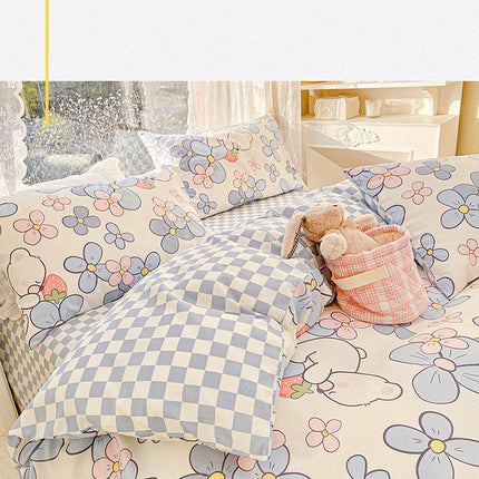 Cotton Floral Bedding Duvet Cover-Flower Comforter Cover Floral Bedding Sets-1Duvet Cover+1 Fitted Sheet With 2 Pillowcase