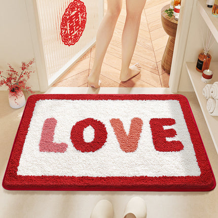 Red Bathroom Rug Anti-slip Microfiber Plush Bathmat Small Cool Shower Rug Washable Absorbent Floor Mat for Bathtub Sinks