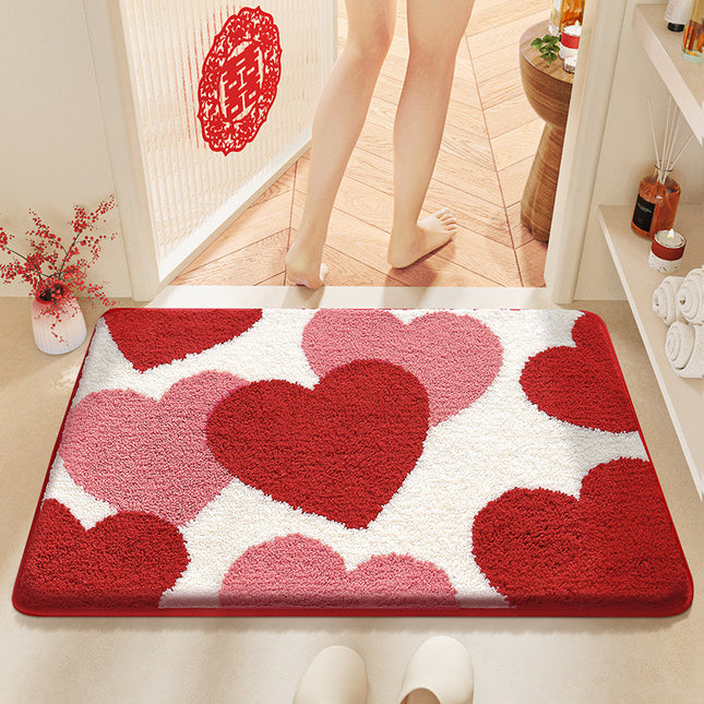 Red Bathroom Rug Anti-slip Microfiber Plush Bathmat Small Cool Shower Rug Washable Absorbent Floor Mat for Bathtub Sinks