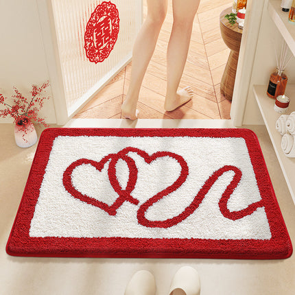 Red Bathroom Rug Anti-slip Microfiber Plush Bathmat Small Cool Shower Rug Washable Absorbent Floor Mat for Bathtub Sinks