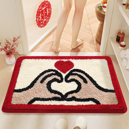 Red Bathroom Rug Anti-slip Microfiber Plush Bathmat Small Cool Shower Rug Washable Absorbent Floor Mat for Bathtub Sinks