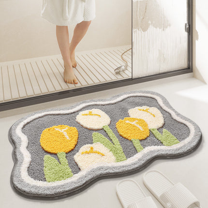 Bath mat, flower bath mat, ultrafine fiber fluffy soft bath mat, anti slip bath mat, machine washable long plush bath mat