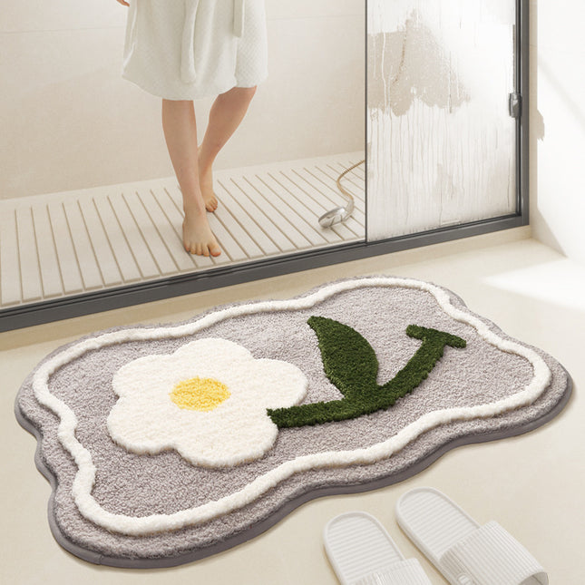 Bath mat, flower bath mat, ultrafine fiber fluffy soft bath mat, anti slip bath mat, machine washable long plush bath mat