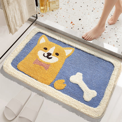 Soft Bathtub Mat Bathroom Rug, Non-Slip Absorbent Cute Design Cat Pattern Floor Door Soft Mat Dry Rugs