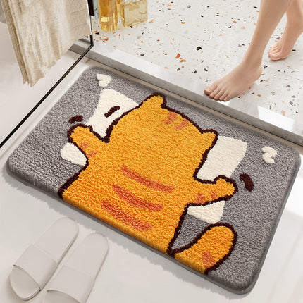 Soft Bathtub Mat Bathroom Rug, Non-Slip Absorbent Cute Design Cat Pattern Floor Door Soft Mat Dry Rugs