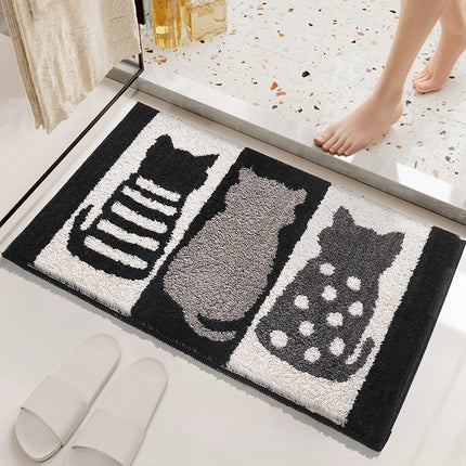 Soft Bathtub Mat Bathroom Rug, Non-Slip Absorbent Cute Design Cat Pattern Floor Door Soft Mat Dry Rugs