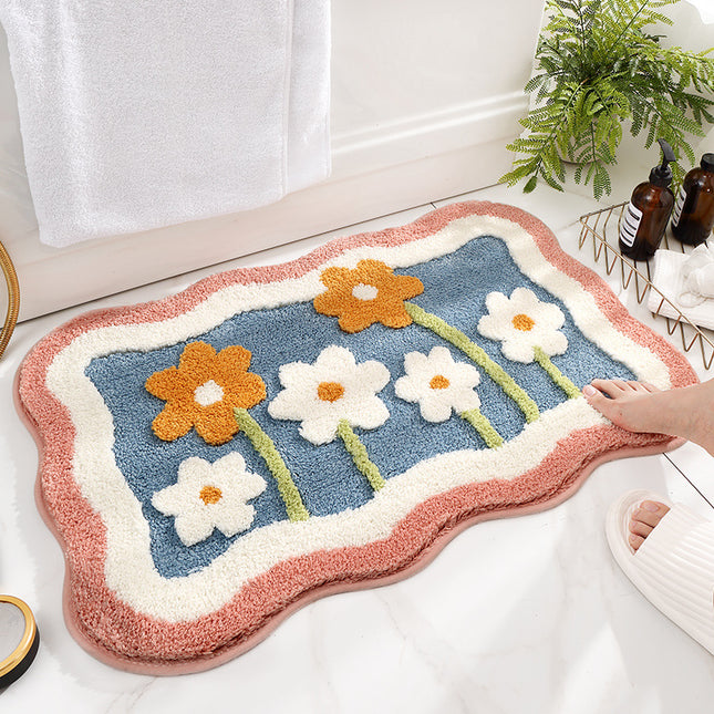 Non-Slip Bath Mat Cute Flower Bathroom Rugs Soft Absorbent Microfiber Bath Rug Machine Washable Floor Bath Rugs Door Mat