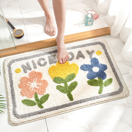 Non-Slip Bath Mat Cute Flower Bathroom Rugs Soft Absorbent Microfiber Bath Rug Machine Washable Floor Bath Rugs Door Mat