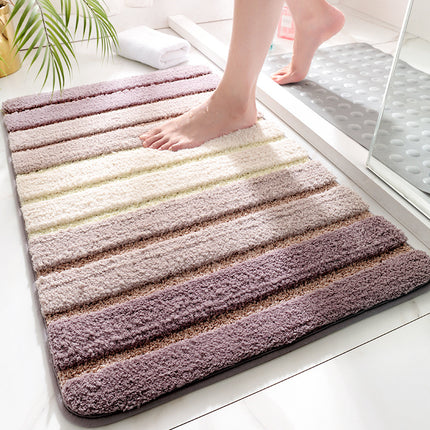 Bathroom Mats non-slip bathmat for bathroom floor and bathtub, super soft absorbent bathroom floor mat, microfiber striped bathroom rugs