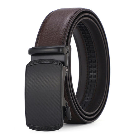 Men's Genuine Leather Ratchet Belt,with Sliding Buckle Trim