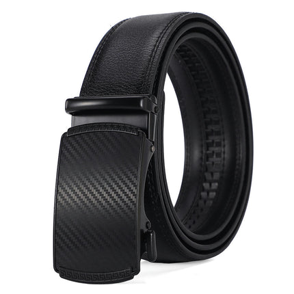 Men's Genuine Leather Ratchet Belt,with Sliding Buckle Trim