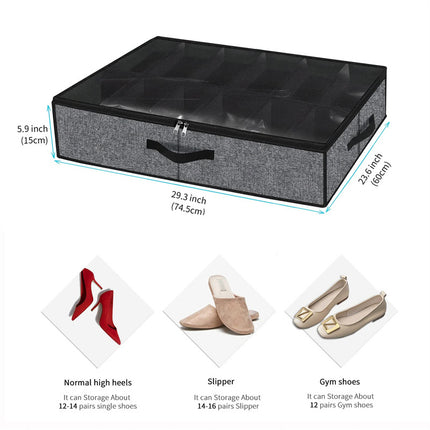 Foldable Under Bed Shoe Organizer with Sturdy Handles and Clear Window