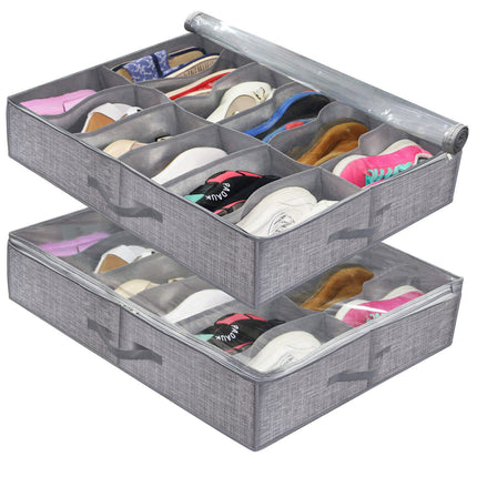 Foldable Under Bed Shoe Organizer with Sturdy Handles and Clear Window