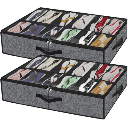 Foldable Under Bed Shoe Organizer with Sturdy Handles and Clear Window