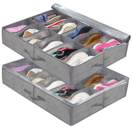 Foldable Under Bed Shoe Organizer with Sturdy Handles and Clear Window