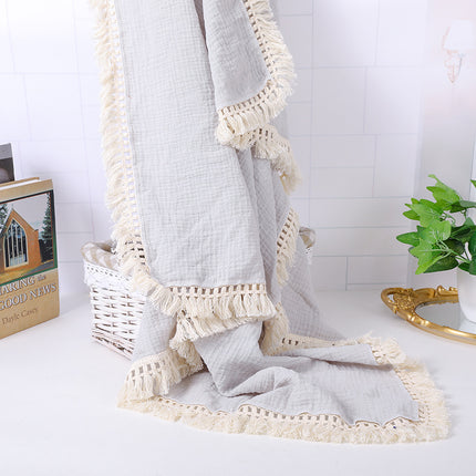 Cotton Gauze Blanket, Cotton Muslin Cloth Baby Bag Was Held By Lace Tassel Children's Blanket