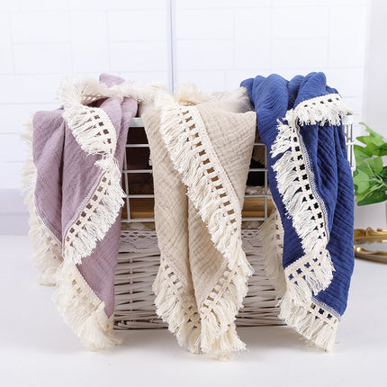 Cotton Gauze Blanket, Cotton Muslin Cloth Baby Bag Was Held By Lace Tassel Children's Blanket