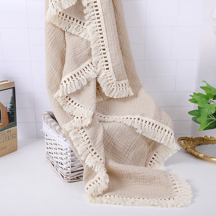 Cotton Gauze Blanket, Cotton Muslin Cloth Baby Bag Was Held By Lace Tassel Children's Blanket