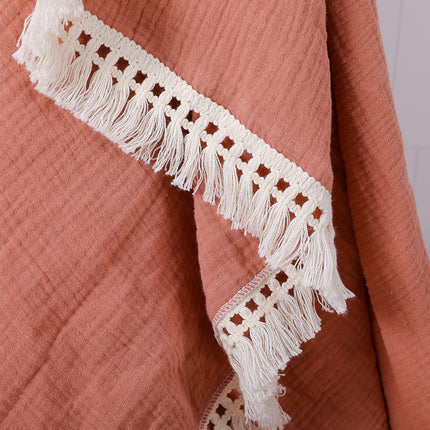 Cotton Gauze Blanket, Cotton Muslin Cloth Baby Bag Was Held By Lace Tassel Children's Blanket