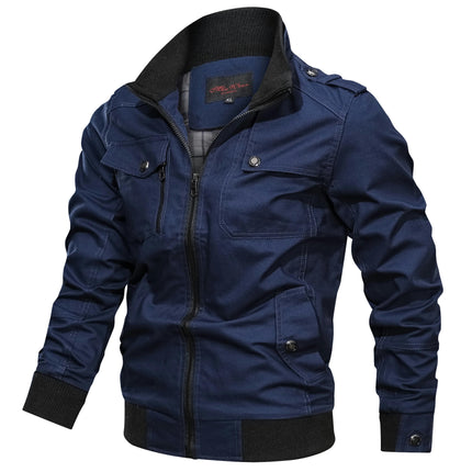 Men's Cotton Lightweight Multi Pockets Zip Front Stand Collar Military Jackets