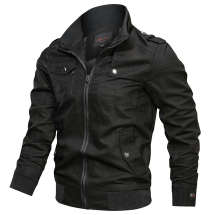 Men's Cotton Lightweight Multi Pockets Zip Front Stand Collar Military Jackets