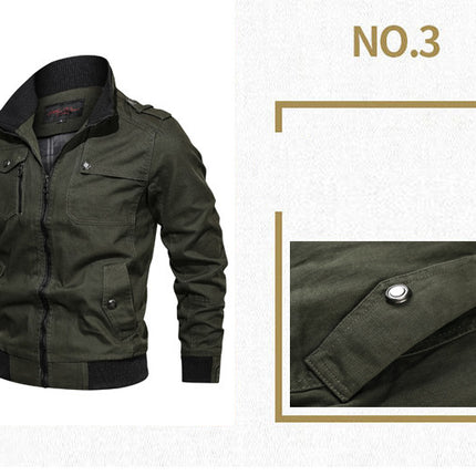 Men's Cotton Lightweight Multi Pockets Zip Front Stand Collar Military Jackets