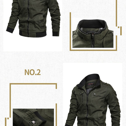 Men's Cotton Lightweight Multi Pockets Zip Front Stand Collar Military Jackets