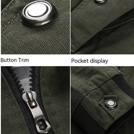 Men's Cotton Lightweight Multi Pockets Zip Front Stand Collar Military Jackets