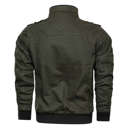 Men's Cotton Lightweight Multi Pockets Zip Front Stand Collar Military Jackets