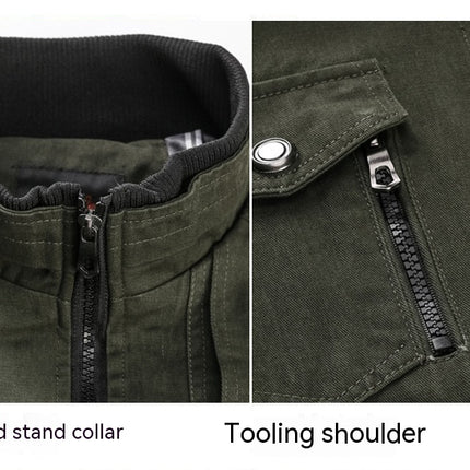 Men's Cotton Lightweight Multi Pockets Zip Front Stand Collar Military Jackets