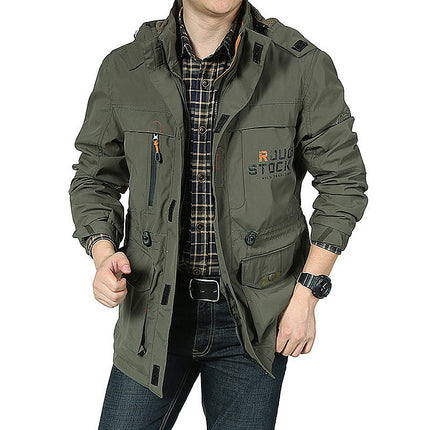 Men's Full-Zip Removable Hooded Mid-Long Parka Jacket Coat