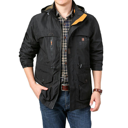 Men's Full-Zip Removable Hooded Mid-Long Parka Jacket Coat