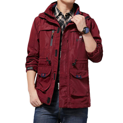 Men's Full-Zip Removable Hooded Mid-Long Parka Jacket Coat