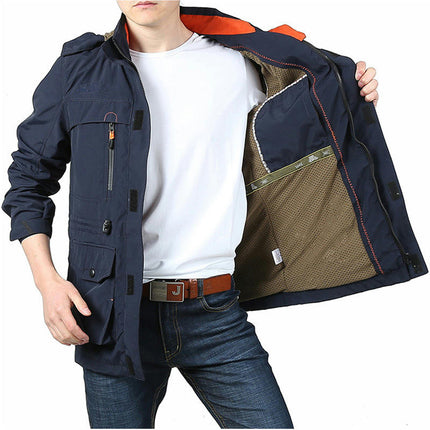 Men's Full-Zip Removable Hooded Mid-Long Parka Jacket Coat