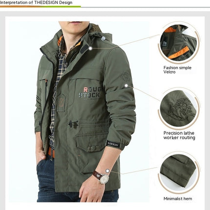 Men's Full-Zip Removable Hooded Mid-Long Parka Jacket Coat