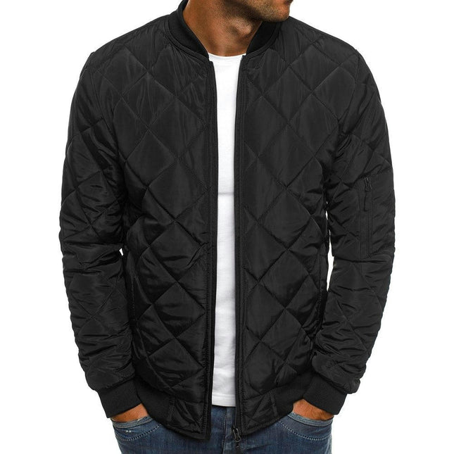 Quilted Cotton Men' Solid Color Pocket Standing Collar jackets