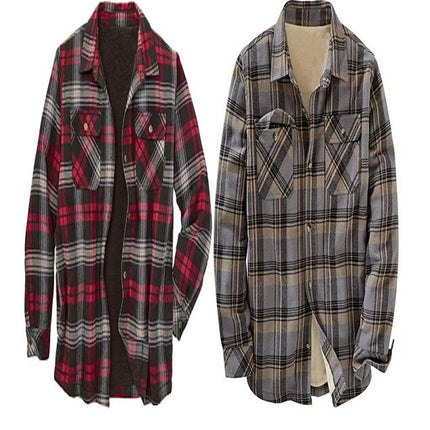 Men's Sherpa Lined Cotton Flannel Shirt Jacket Plaid Button Up Jacket Coat for Men with Pocket