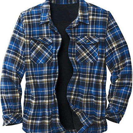 Men's Sherpa Lined Cotton Flannel Shirt Jacket Plaid Button Up Jacket Coat for Men with Pocket