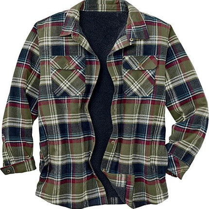 Men's Sherpa Lined Cotton Flannel Shirt Jacket Plaid Button Up Jacket Coat for Men with Pocket