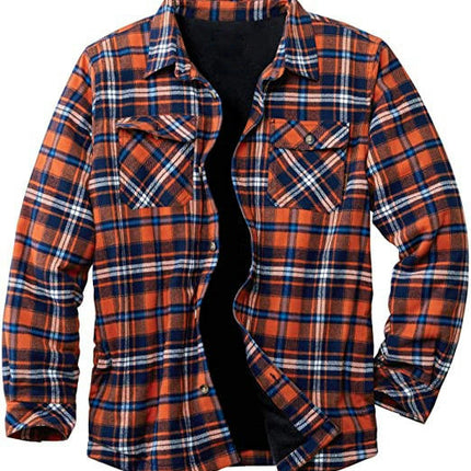 Men's Sherpa Lined Cotton Flannel Shirt Jacket Plaid Button Up Jacket Coat for Men with Pocket