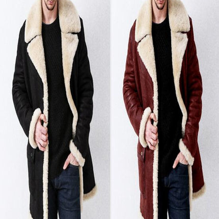 Men's Winter Sherpa Fleece Faux Suede Leather Jacket Coat