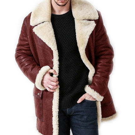 Men's Winter Sherpa Fleece Faux Suede Leather Jacket Coat