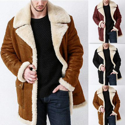 Men's Winter Sherpa Fleece Faux Suede Leather Jacket Coat