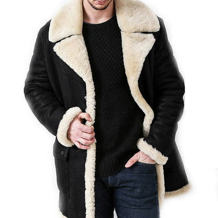 Men's Winter Sherpa Fleece Faux Suede Leather Jacket Coat